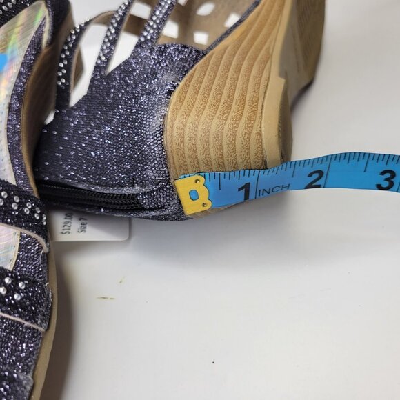 SIZE 7 Silver Glitter Grey Tone Wedge Sandals Low Heels Flats Open Toe NEW - Picture 6 of 12